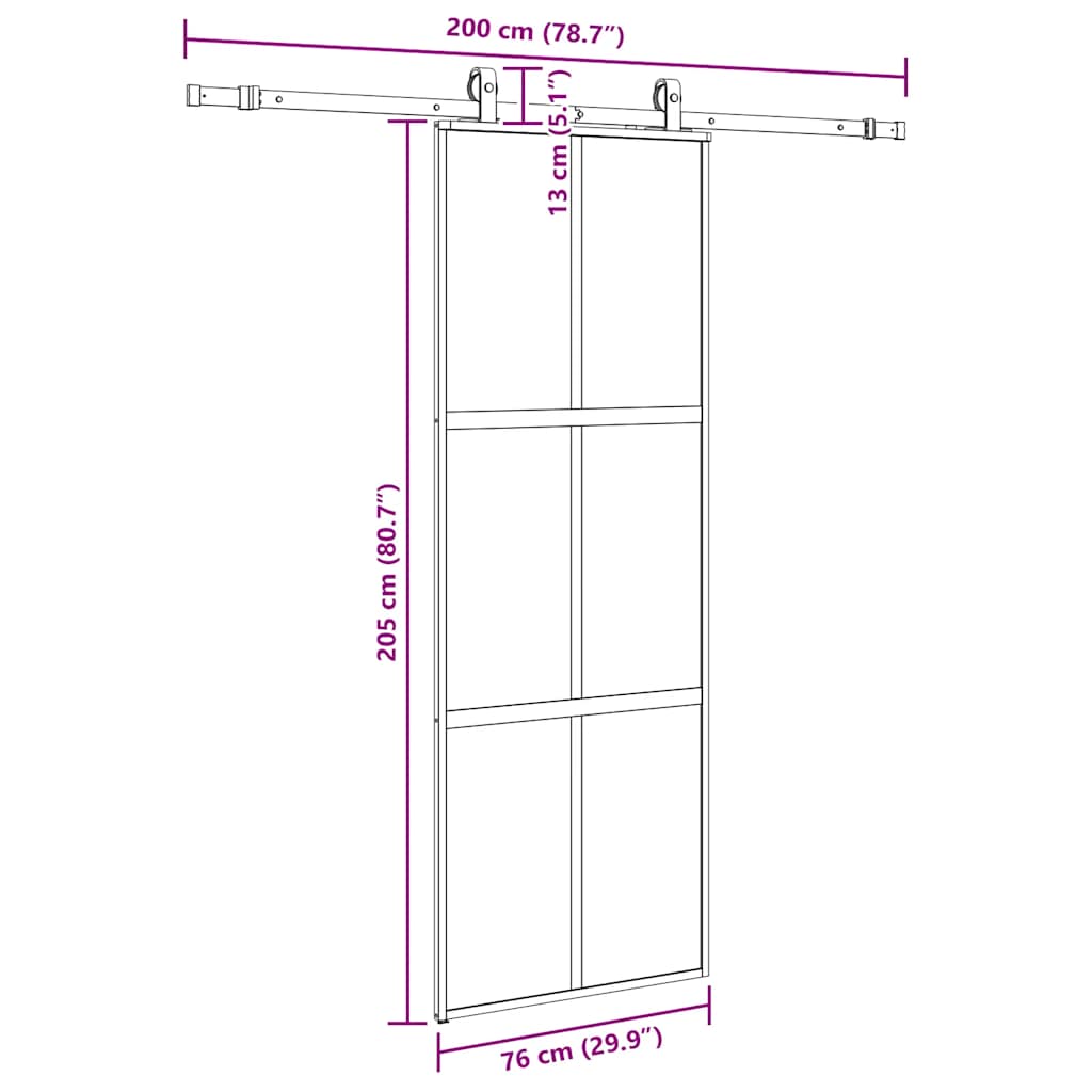 Porta Scorrevole Set Ferramenta Nera 76x205 cm Vetro Temperato | homemem39