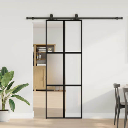 Porta Scorrevole Set Ferramenta Nera 76x205 cm Vetro Temperato | homemem39