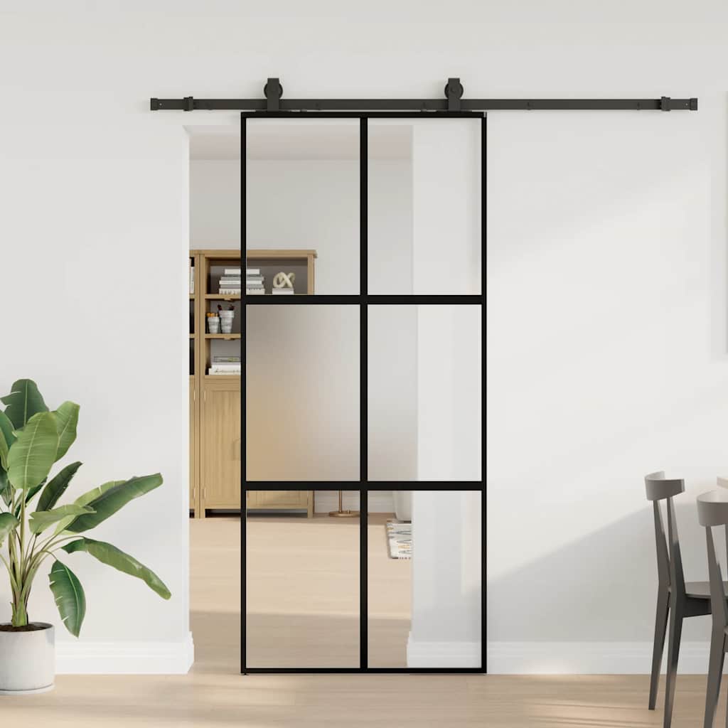 Porta Scorrevole Set Ferramenta Nera 90x205 cm Vetro Temperato | homemem39