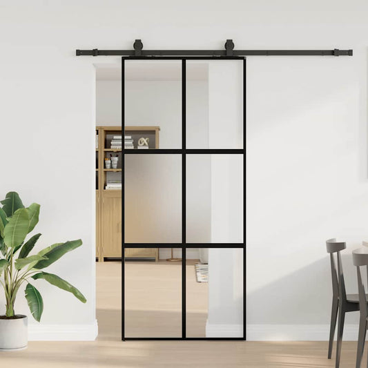 Porta Scorrevole Set Ferramenta Nera 90x205 cm Vetro Temperato | homemem39