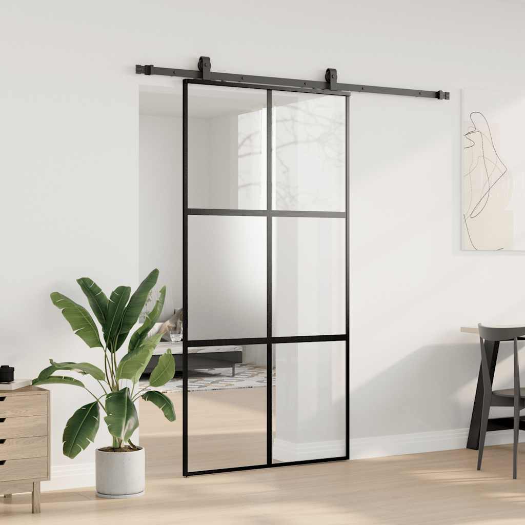 Porta Scorrevole Ferramenta Nera 102,5x205 cm Vetro Temperato | homemem39