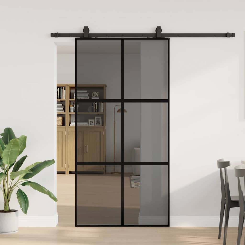 Porta Scorrevole Ferramenta Nera 102,5x205 cm Vetro Temperato | homemem39