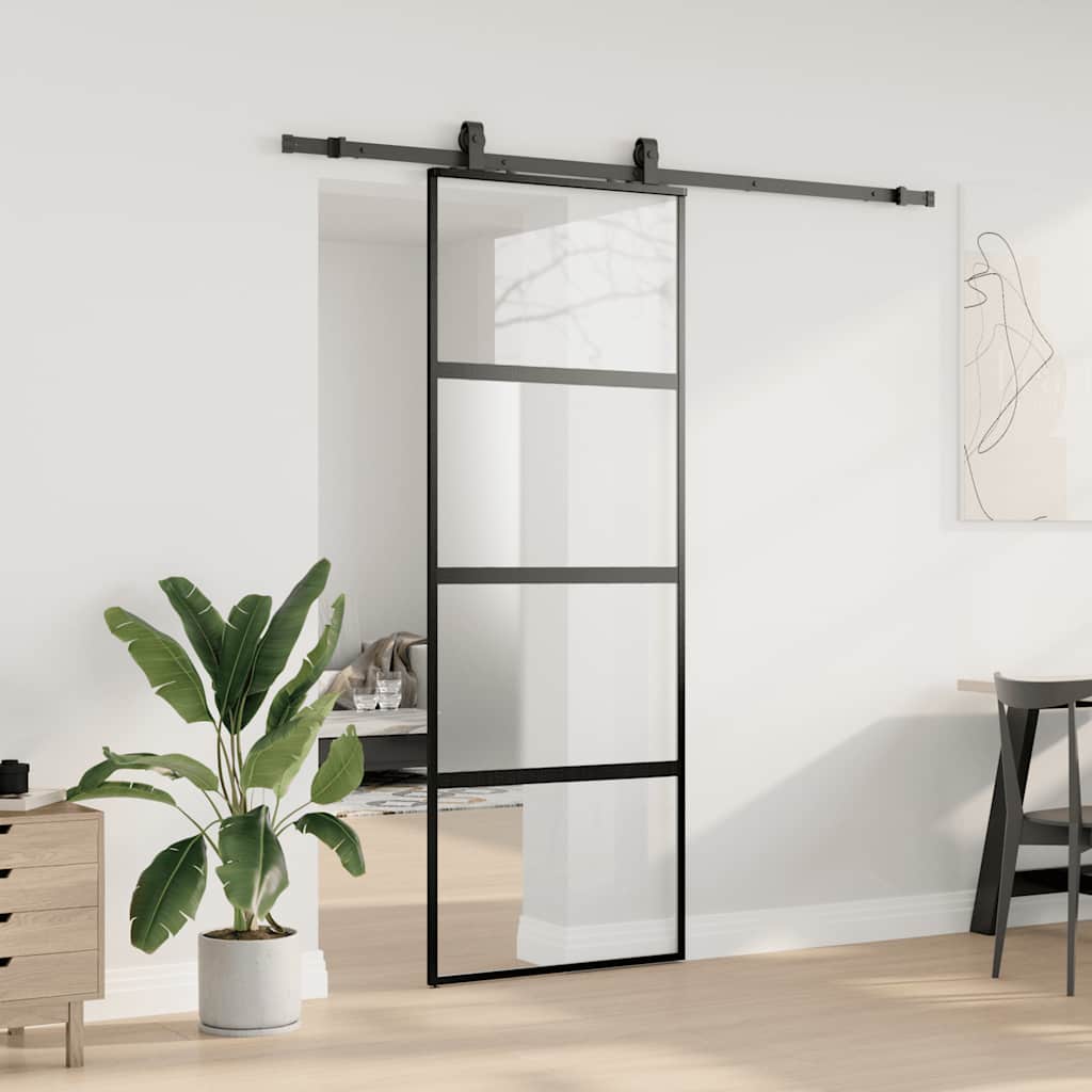 Porta Scorrevole Set Ferramenta Nera 76x205 cm Vetro Temperato | homemem39