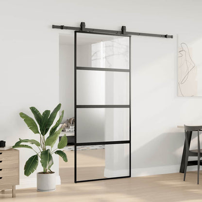 Porta Scorrevole Set Ferramenta Nera 90x205 cm Vetro Temperato | homemem39