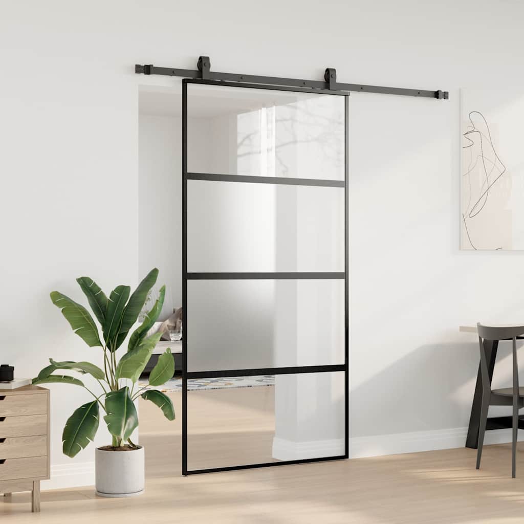 Porta Scorrevole Ferramenta Nera 102,5x205 cm Vetro Temperato