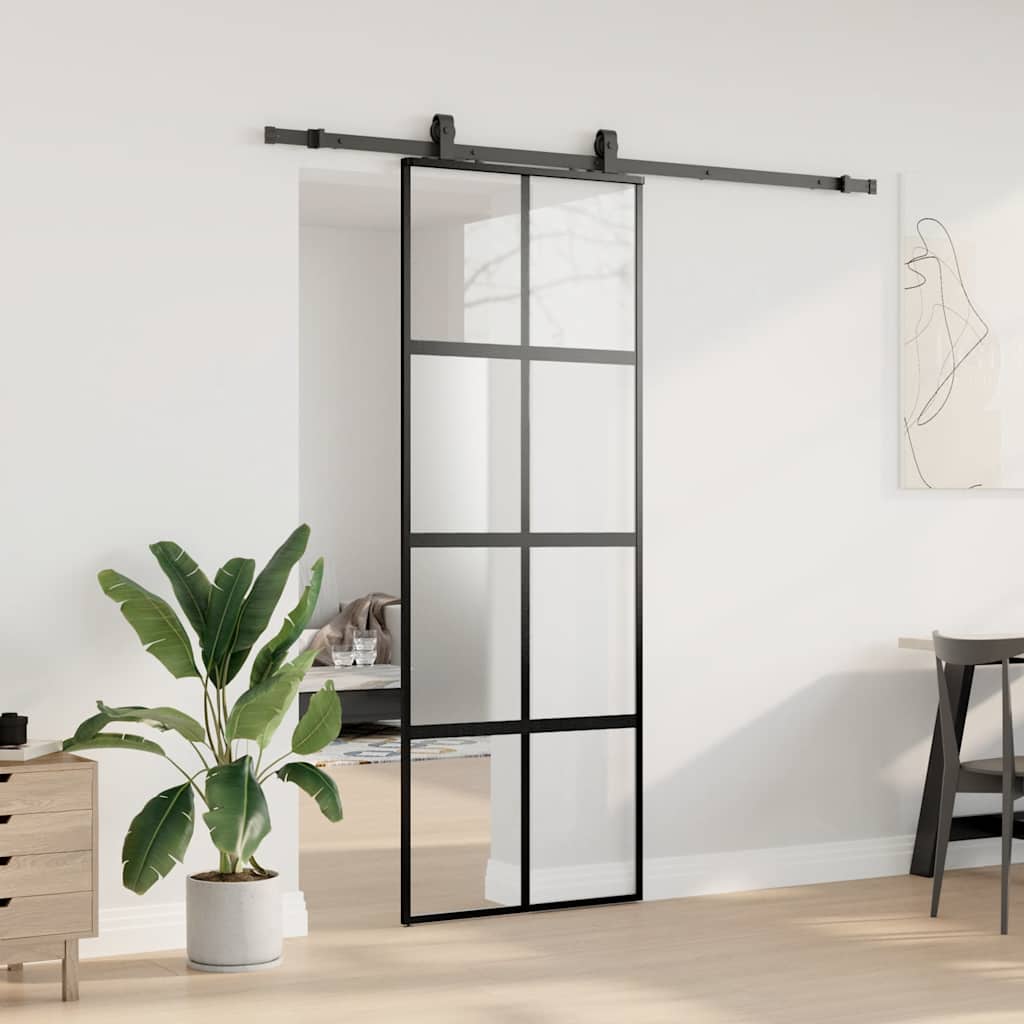 Porta Scorrevole Set Ferramenta Nera 76x205 cm Vetro Temperato | homemem39