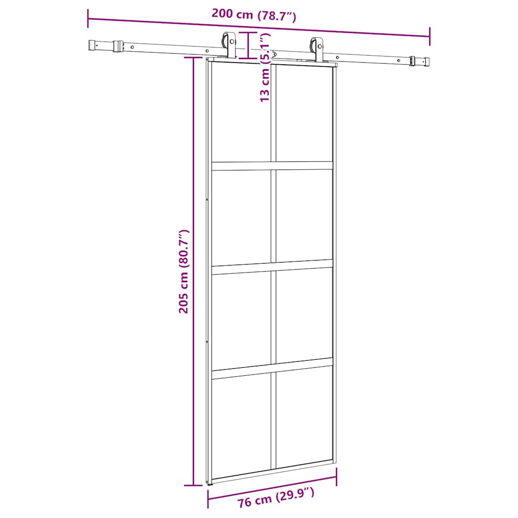 Porta Scorrevole Set Ferramenta Nera 76x205 cm Vetro Temperato | homemem39