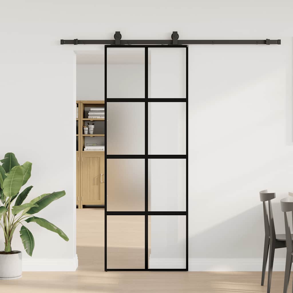 Porta Scorrevole Set Ferramenta Nera 76x205 cm Vetro Temperato | homemem39