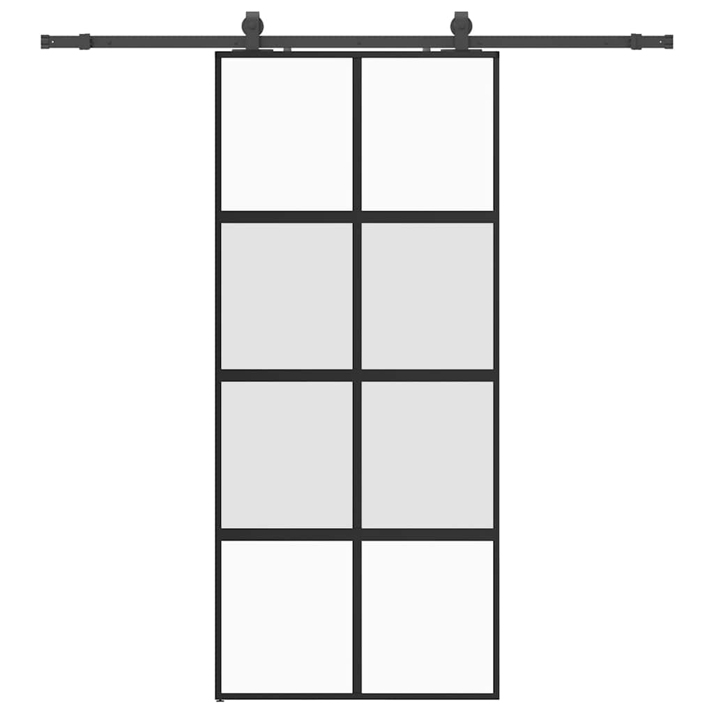 Porta Scorrevole Set Ferramenta Nera 90x205 cm Vetro Temperato
