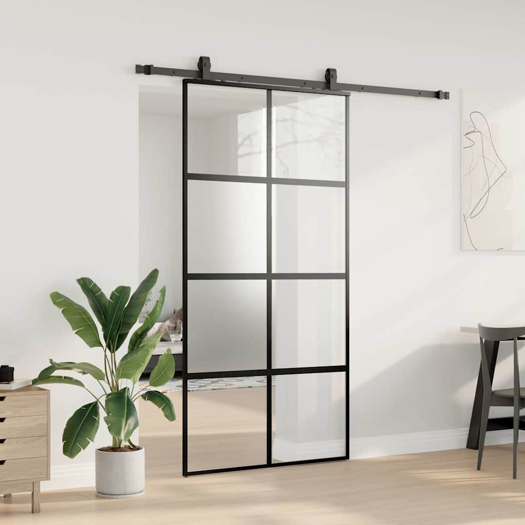 Porta Scorrevole Ferramenta Nera 102,5x205 cm Vetro Temperato | homemem39