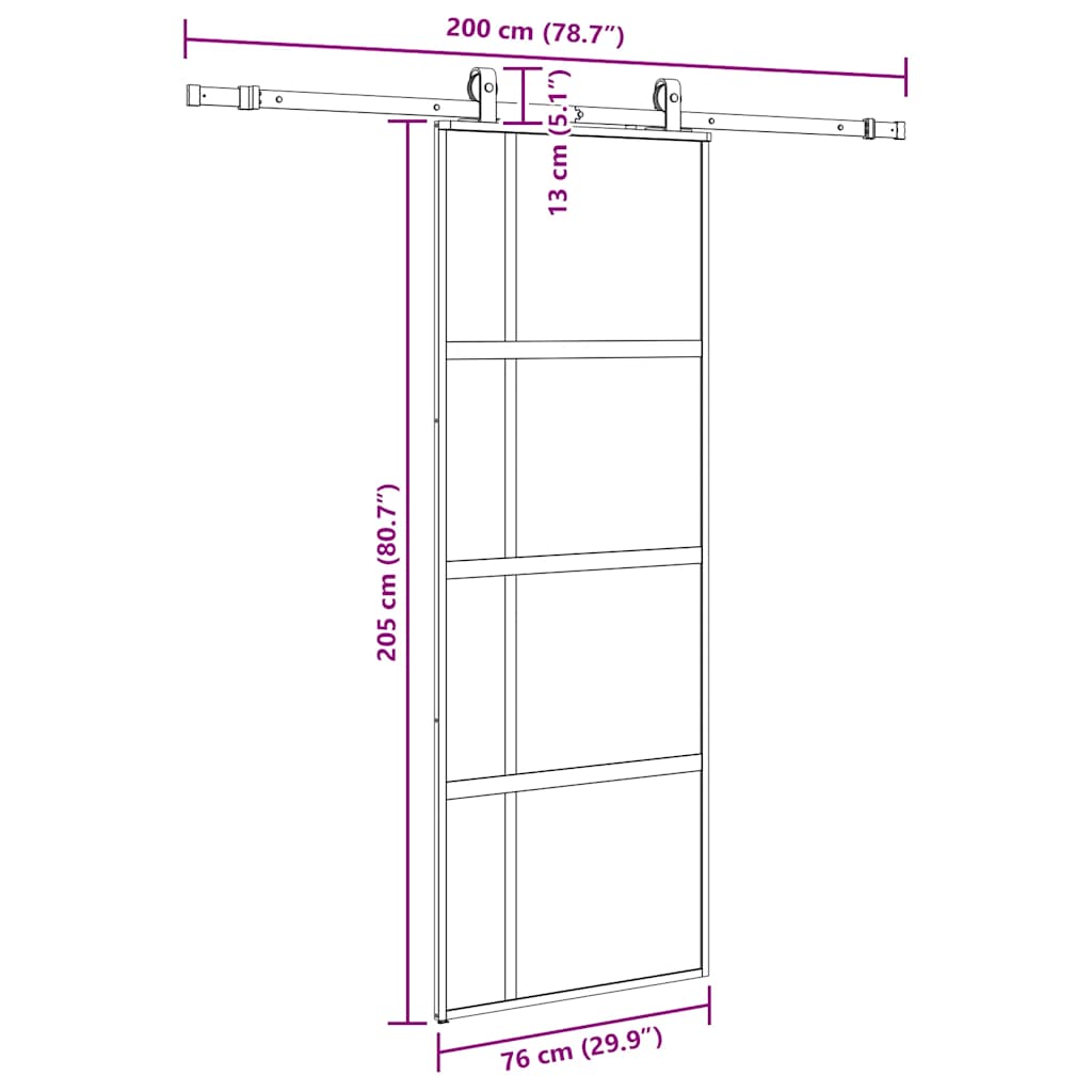 Porta Scorrevole Set Ferramenta Nera 76x205 cm Vetro Temperato | homemem39