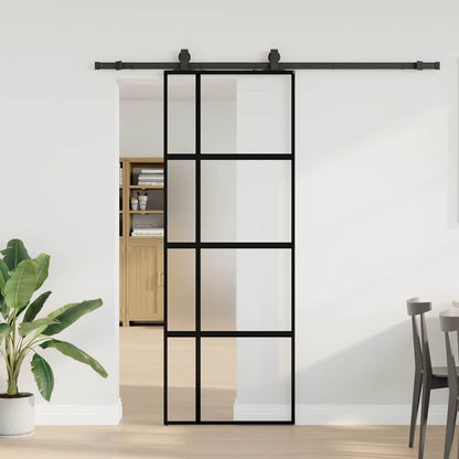 Porta Scorrevole Set Ferramenta Nera 76x205 cm Vetro Temperato