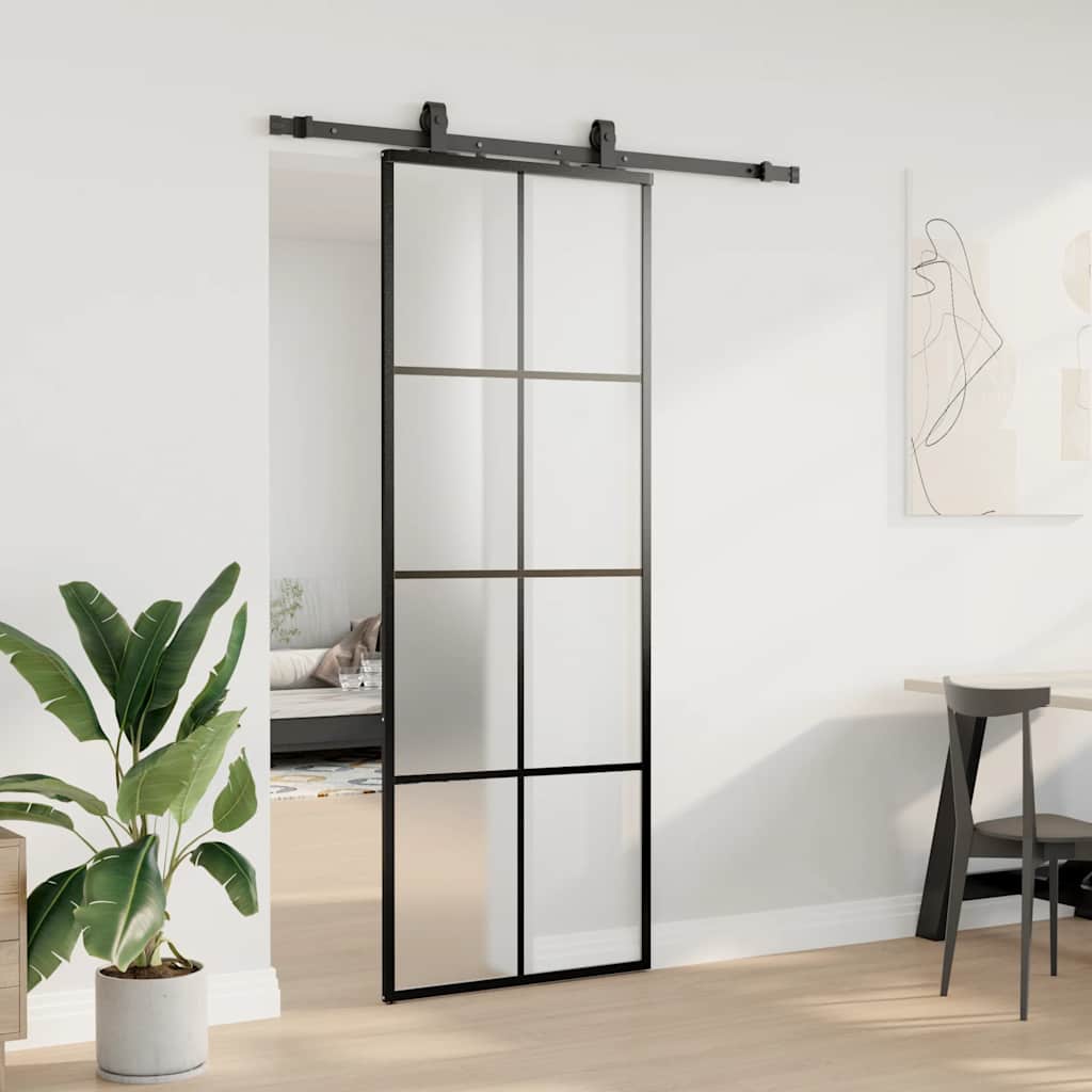 Porta Scorrevole con Ferramenta Nera 76x205 cm in Vetro ESG | homemem39