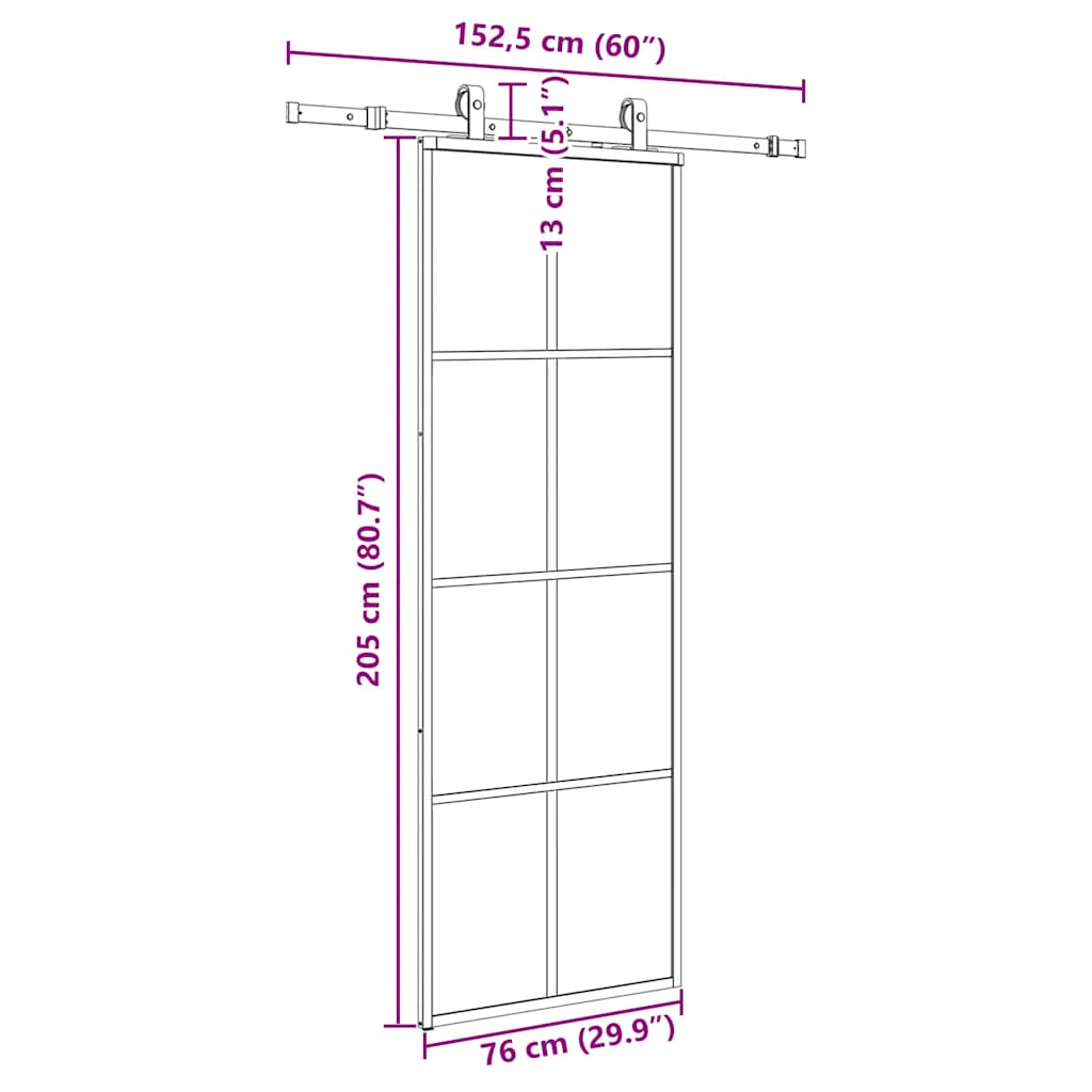 Porta Scorrevole con Ferramenta Nera 76x205 cm in Vetro ESG | homemem39