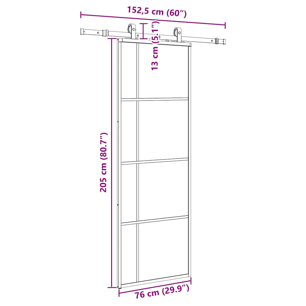 Porta Scorrevole con Ferramenta Nera 76x205 cm in Vetro ESG | homemem39