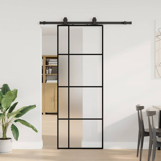 Porta Scorrevole con Ferramenta Nera 76x205 cm in Vetro ESG | homemem39