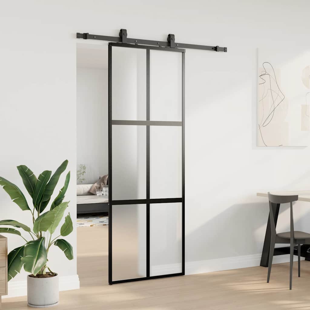 Porta Scorrevole Set Ferramenta Nera 76x205 cm Vetro Temperato | homemem39