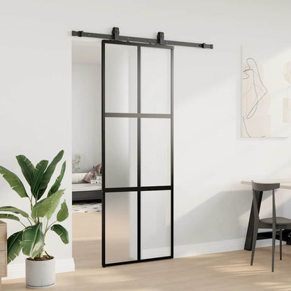 Porta Scorrevole Set Ferramenta Nera 76x205 cm Vetro Temperato | homemem39