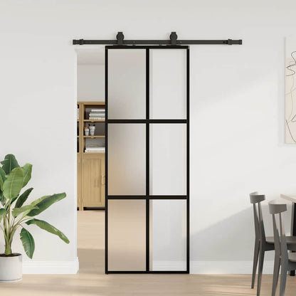Porta Scorrevole Set Ferramenta Nera 76x205 cm Vetro Temperato | homemem39