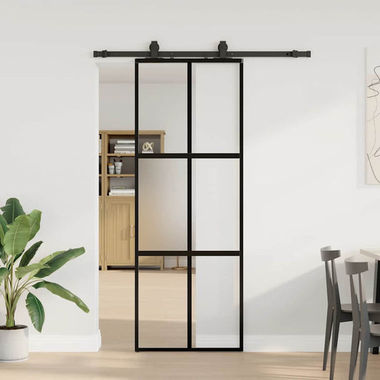 Porta Scorrevole Set Ferramenta Nera 76x205 cm Vetro Temperato | homemem39