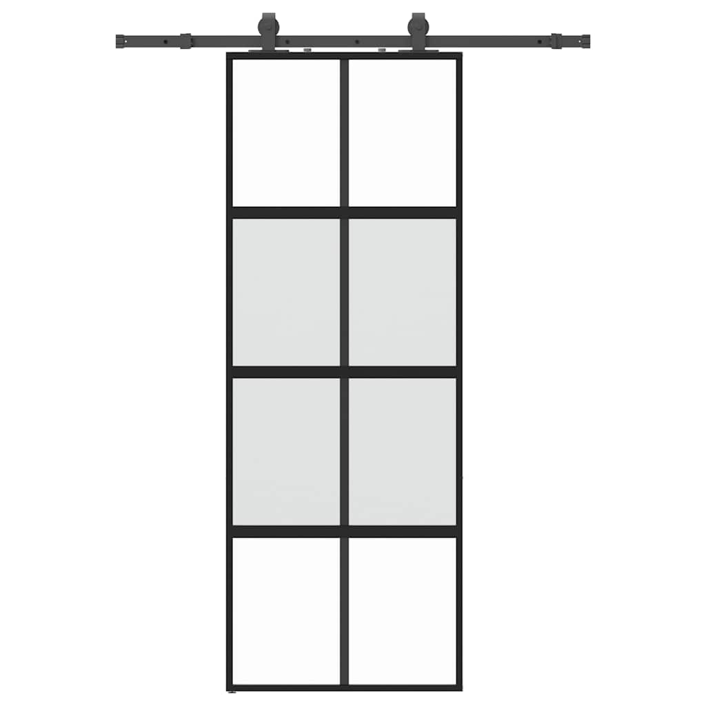 Porta Scorrevole Set Ferramenta Nera 76x205 cm Vetro Temperato