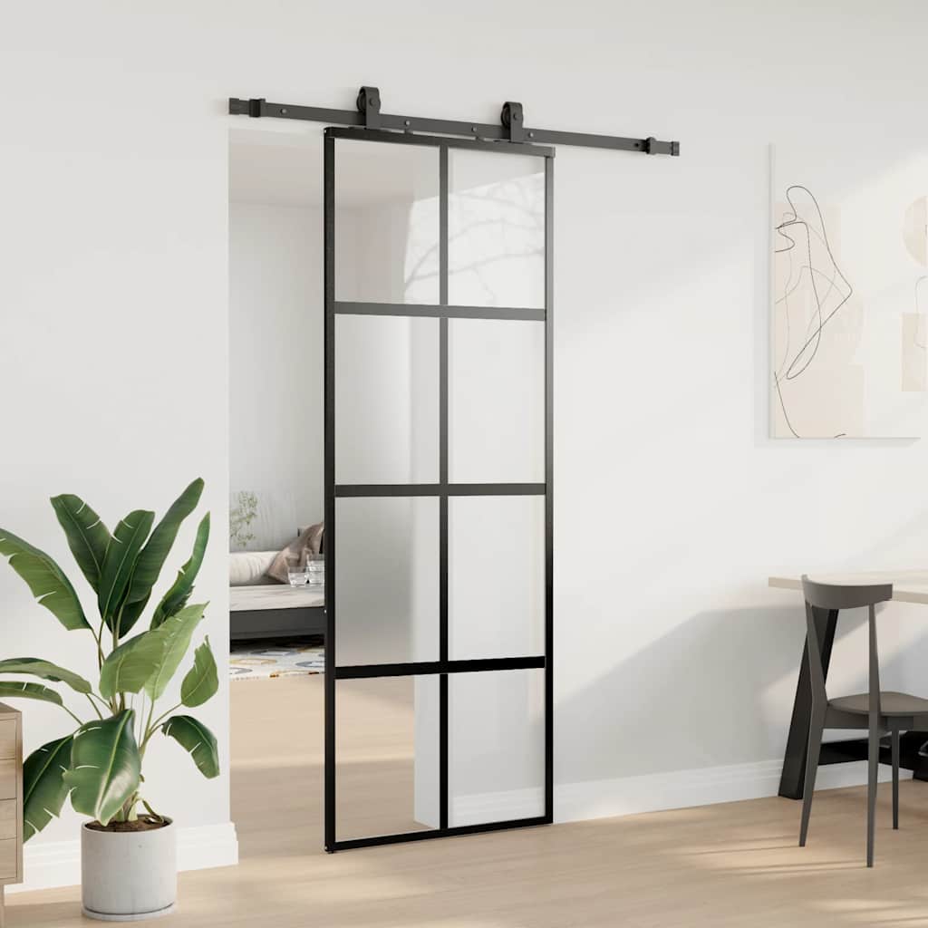 Porta Scorrevole Set Ferramenta Nera 76x205 cm Vetro Temperato | homemem39
