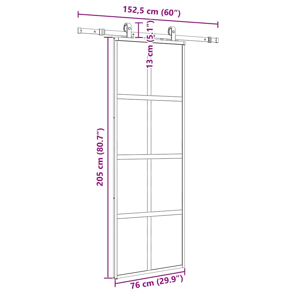 Porta Scorrevole Set Ferramenta Nera 76x205 cm Vetro Temperato | homemem39