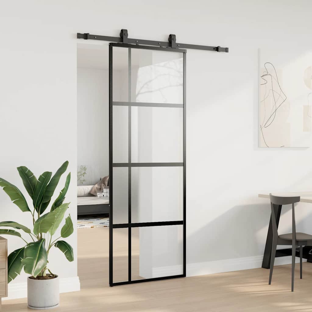 Porta Scorrevole Set Ferramenta Nera 76x205 cm Vetro Temperato | homemem39