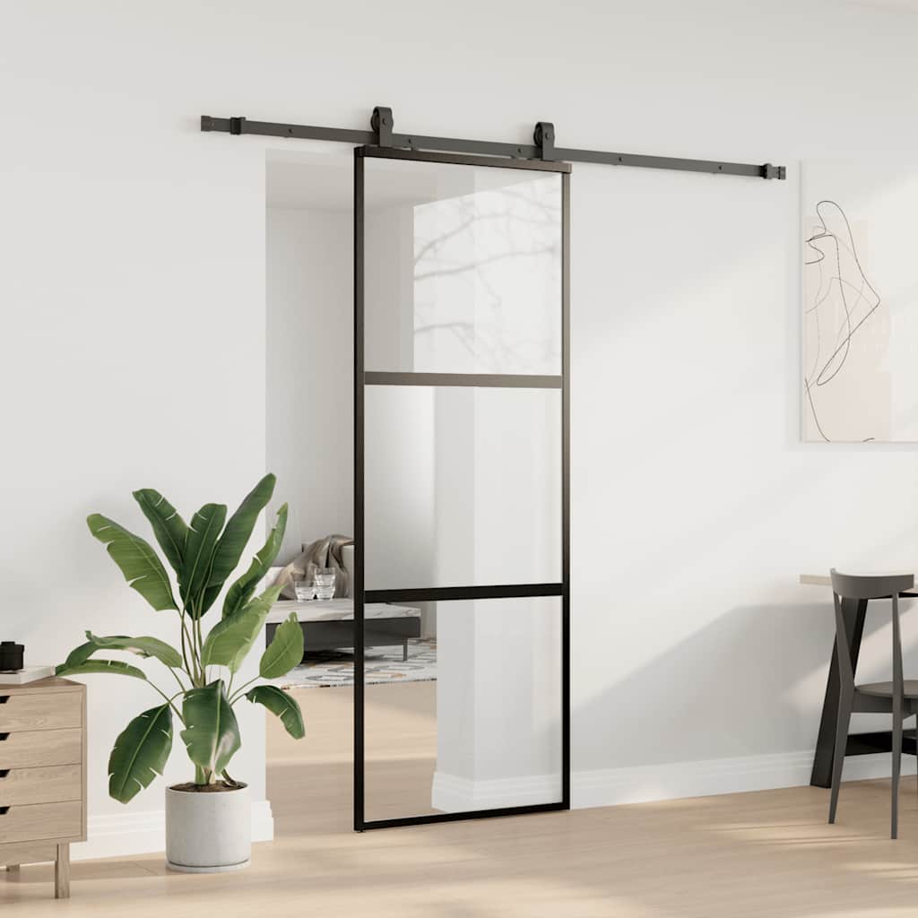 Porta Scorrevole Set Ferramenta Nera 76x205 cm Vetro Temperato | homemem39