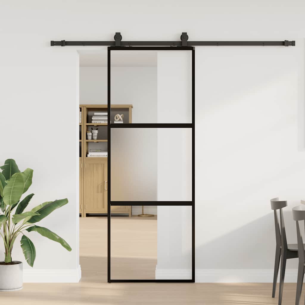 Porta Scorrevole Set Ferramenta Nera 76x205 cm Vetro Temperato | homemem39