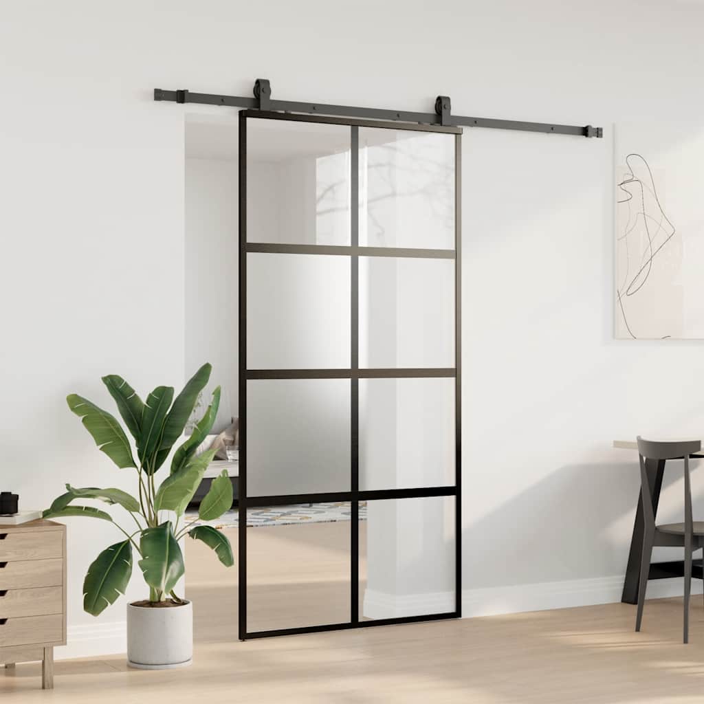 Porta Scorrevole Ferramenta Nera 102,5x205 cm Vetro Temperato | homemem39