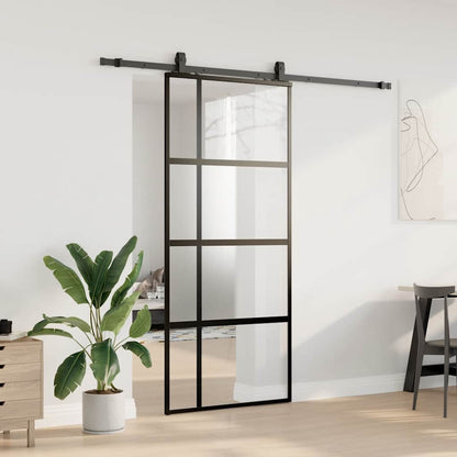 Porta Scorrevole Set Ferramenta Nera 90x205 cm Vetro Temperato | homemem39