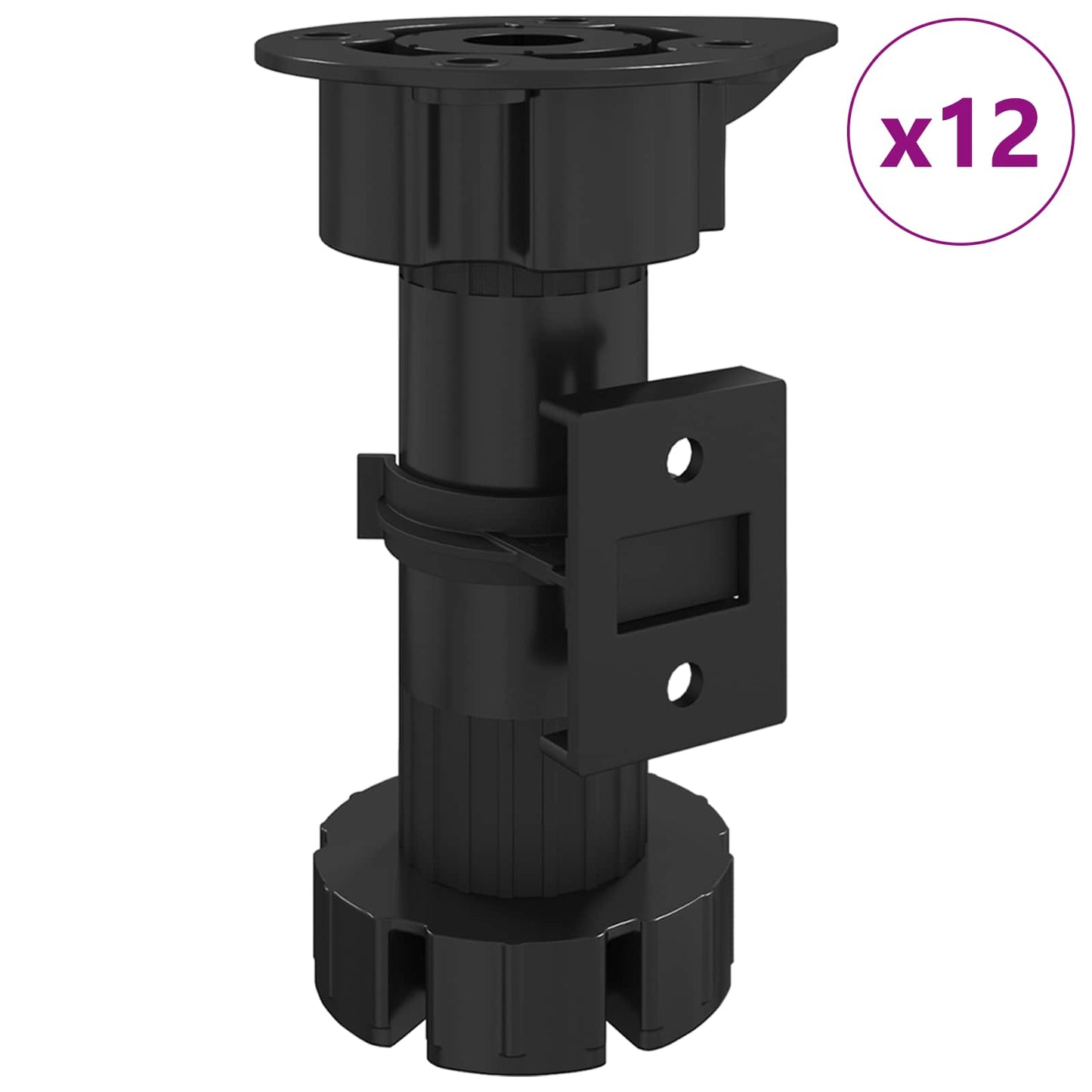 Piedini per mobili Regolabile 12 pcs Nero 46 x 46 x 128 mm PP