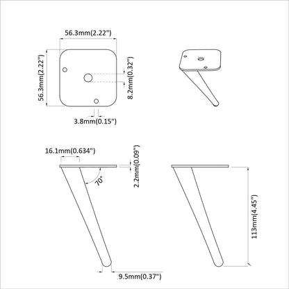Piedini in Piedi 2 pcs Nero 56 x 56 x 100 mm Ferro