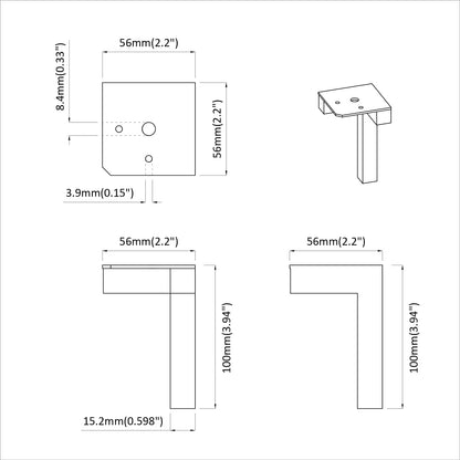 Piedi in piedi 2 pcs Nero 57 x 57 x 100 mm Ferro