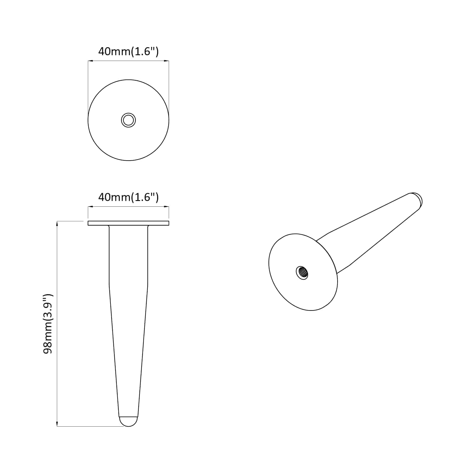 Piedini per mobili 12 pcs Nero Ø 40 x 98 mm Ferro | homemem39