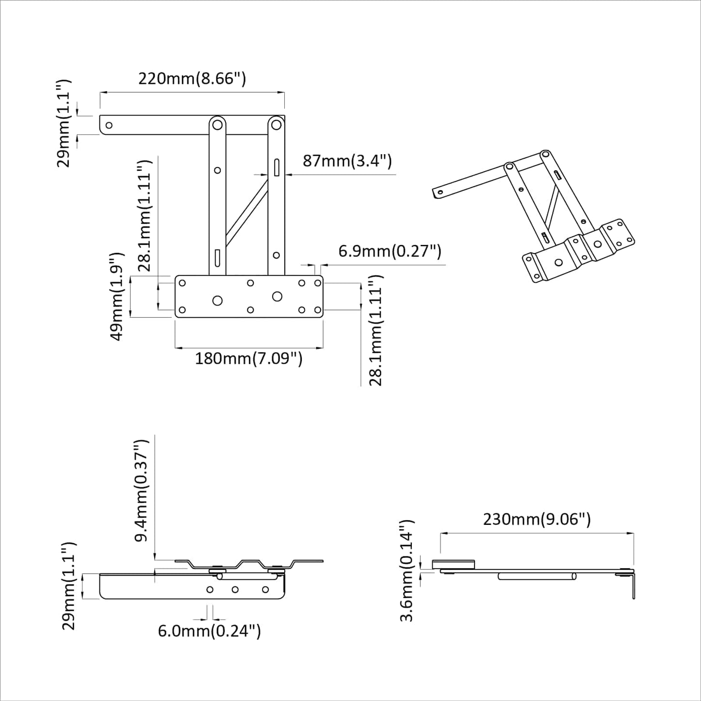 Meccanismo di Sollevamento per Letto 2 pcs Nero Ferro | homemem39