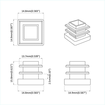 Tappi terminali 2 pcs Nero 15 x 15 x 15 mm PP