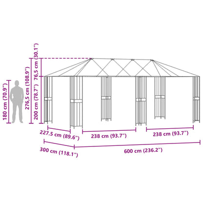 Struttura Gazebo 6 x 3 m Nero Acciaio