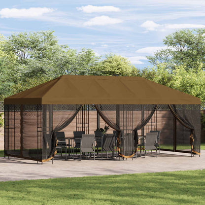 Gazebo con pareti laterali 6 x 3 m Tortora Poliestere e Acciaio