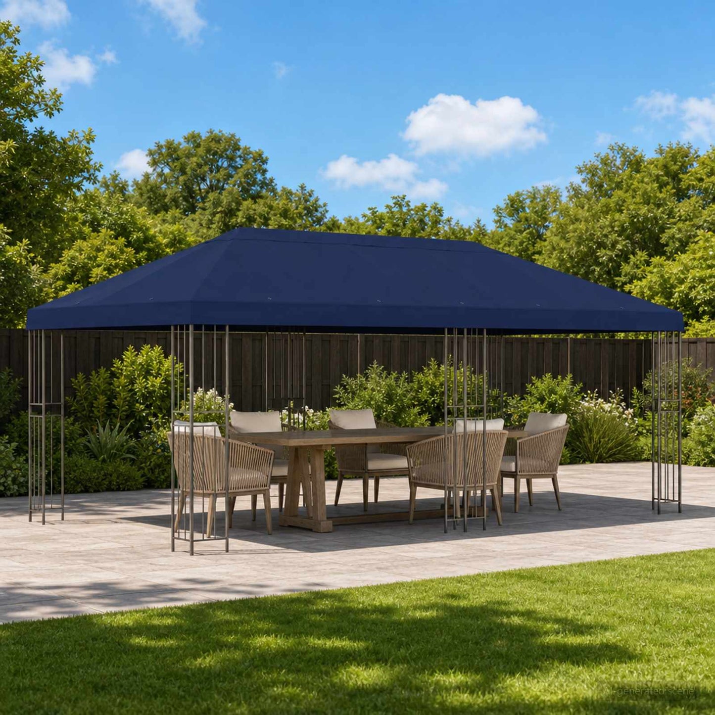 Gazebo con pareti laterali 6 x 3 m Blu Poliestere e Acciaio 190