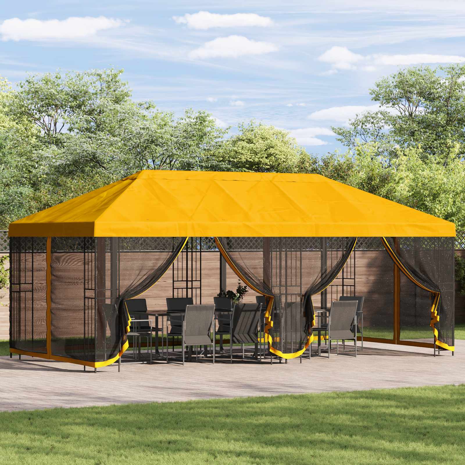 Gazebo con pareti laterali 6 x 3 m Giallo Poliestere e Acciaio | homemem39