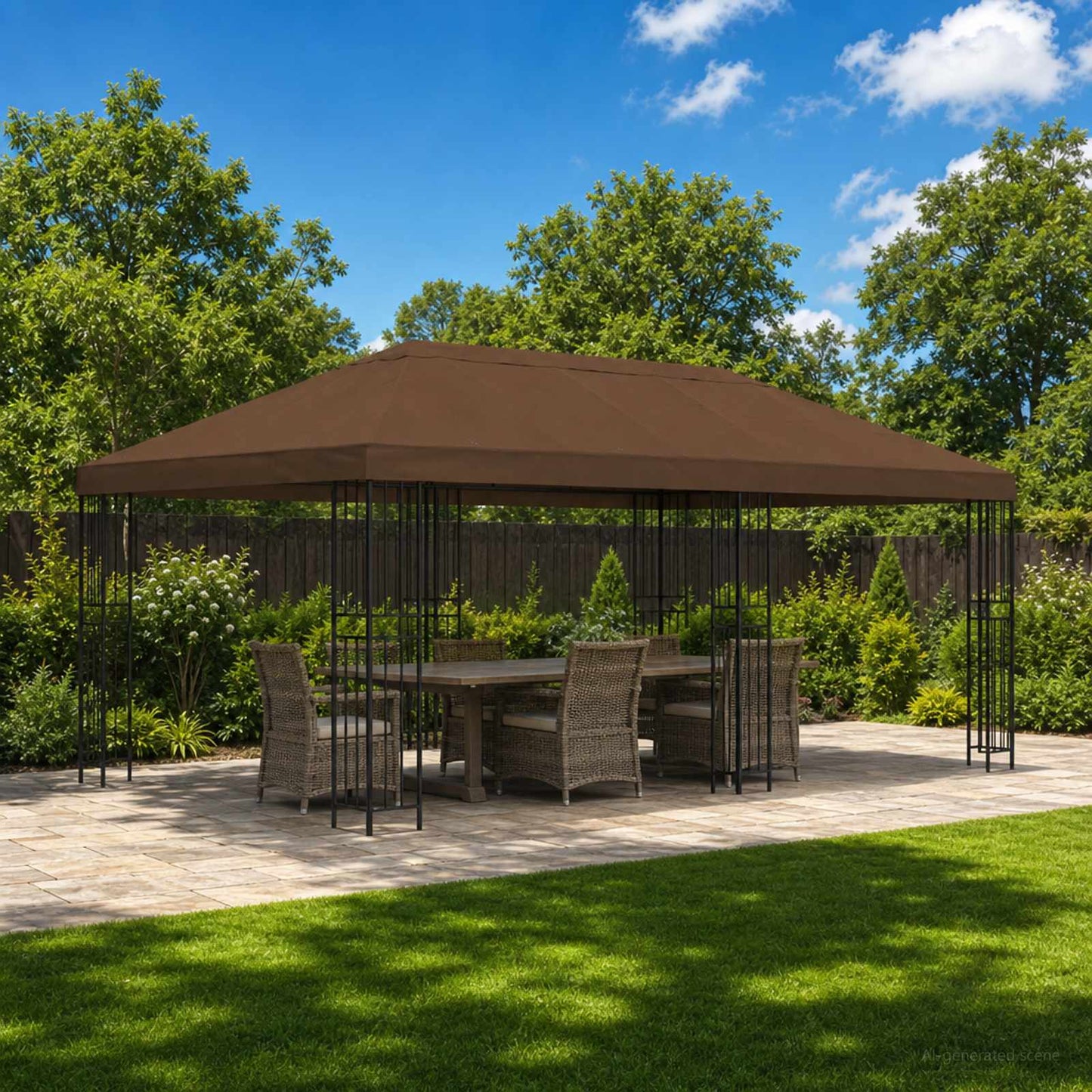 Gazebo con pareti laterali 6 x 3 m Marrone Poliestere e Acciaio