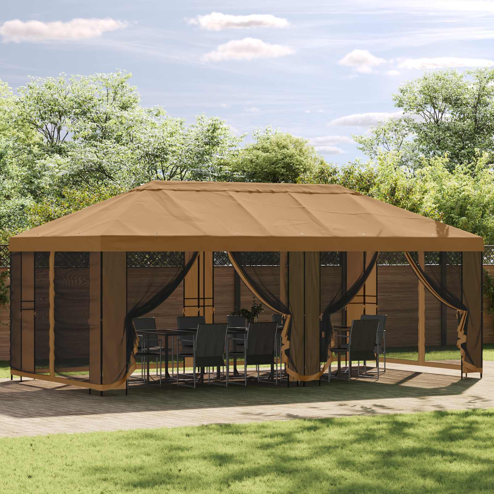 Gazebo con pareti laterali 6 x 3 m Beige Poliestere e Acciaio | homemem39