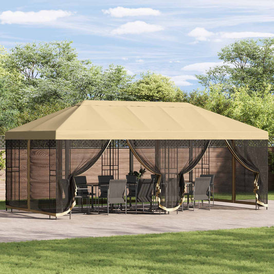 Gazebo con pareti laterali 6 x 3 m Crema Poliestere e Acciaio | homemem39