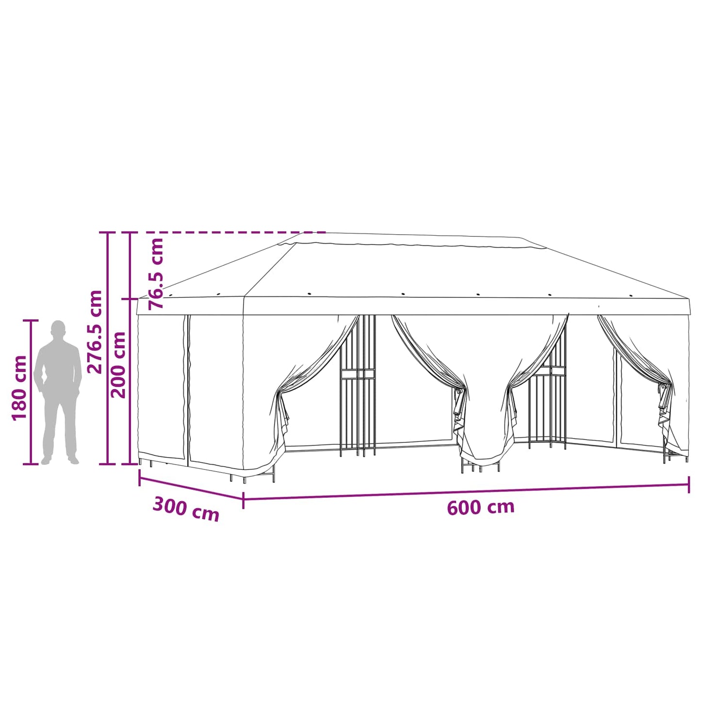 Gazebo con pareti laterali 6 x 3 m Blu Poliestere e Acciaio 190