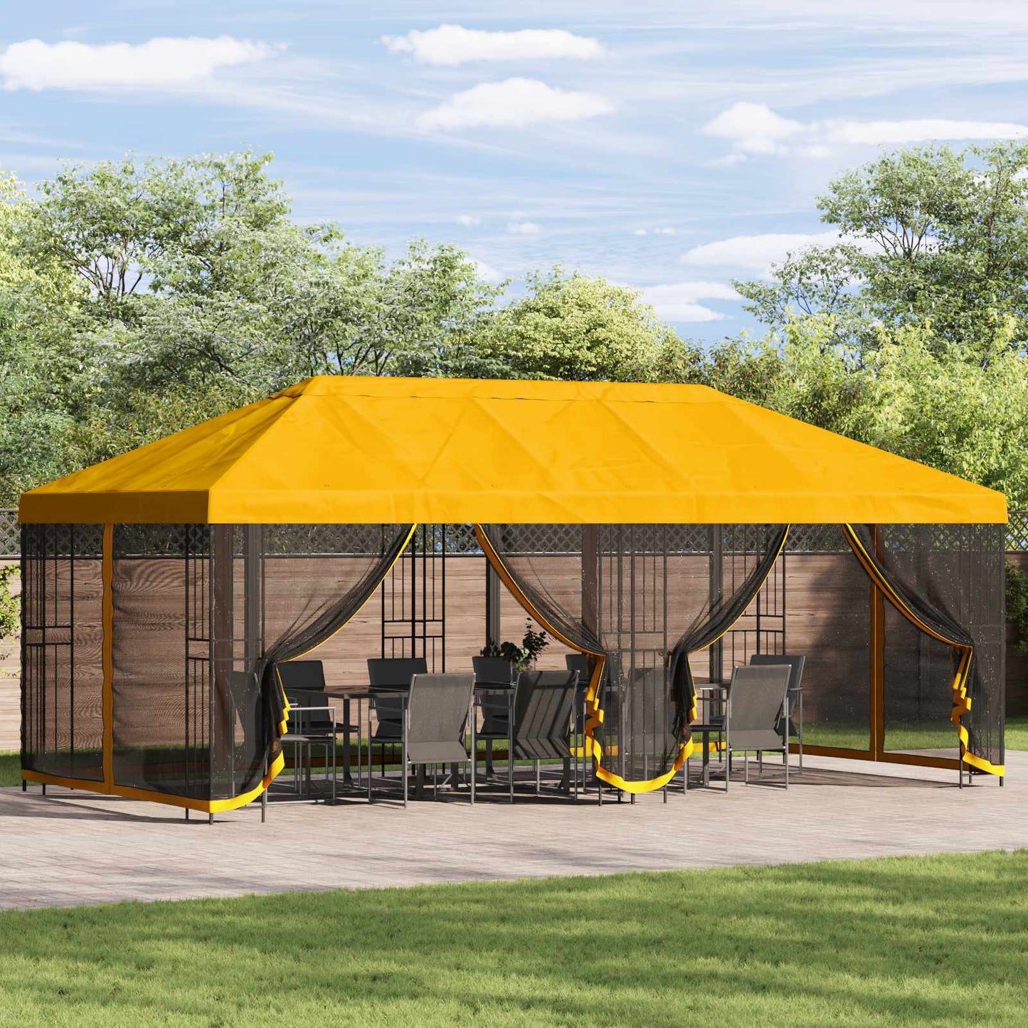 Gazebo con pareti laterali 6 x 3 m Giallo Poliestere e Acciaio