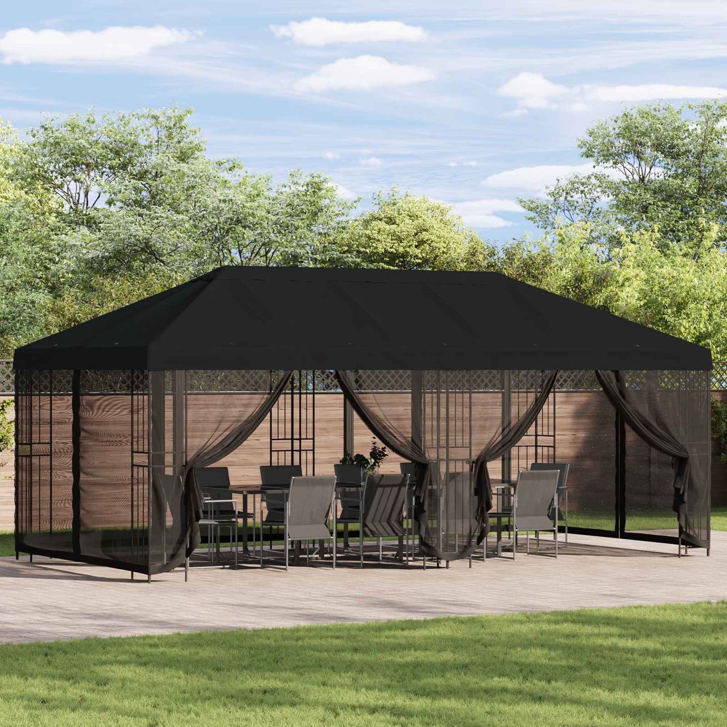Gazebo con pareti laterali 6 x 3 m Nero Poliestere e Acciaio