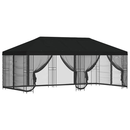 Gazebo con pareti laterali 6 x 3 m Nero Poliestere e Acciaio