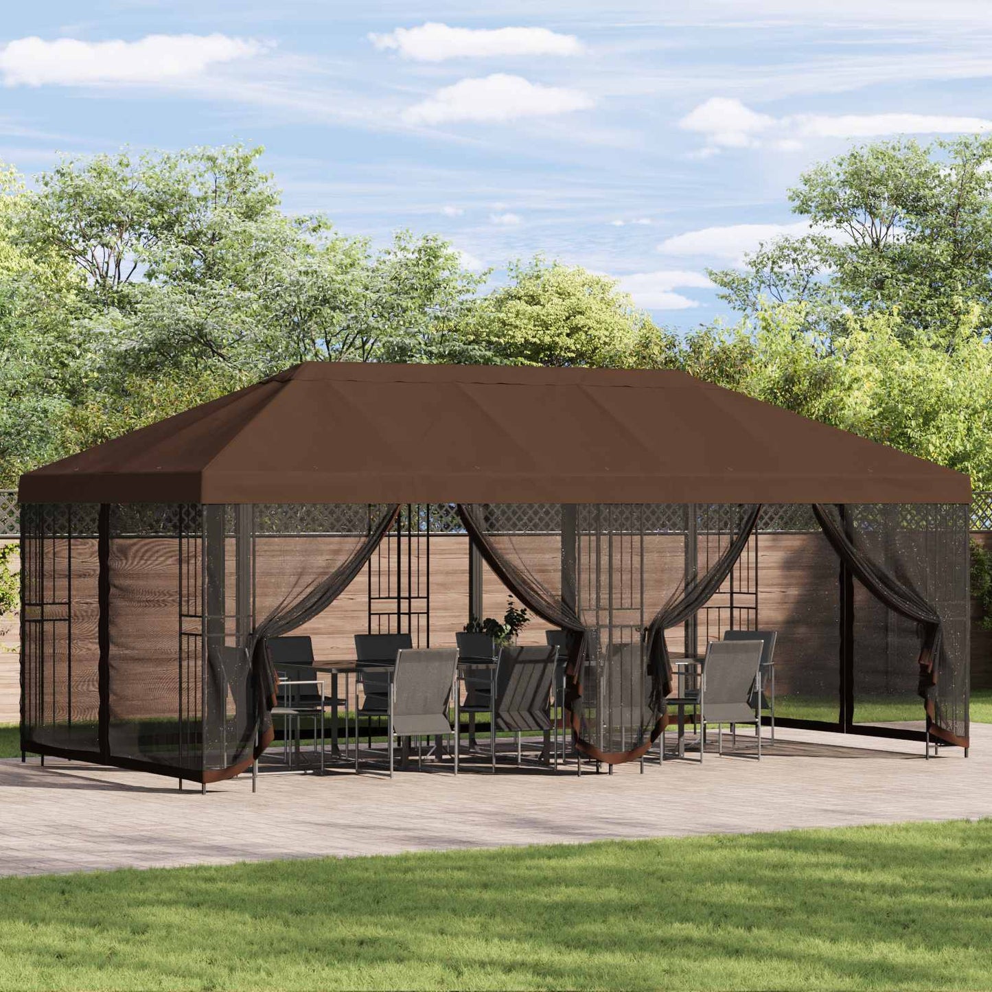 Gazebo con pareti laterali 6 x 3 m Marrone Poliestere e Acciaio | homemem39